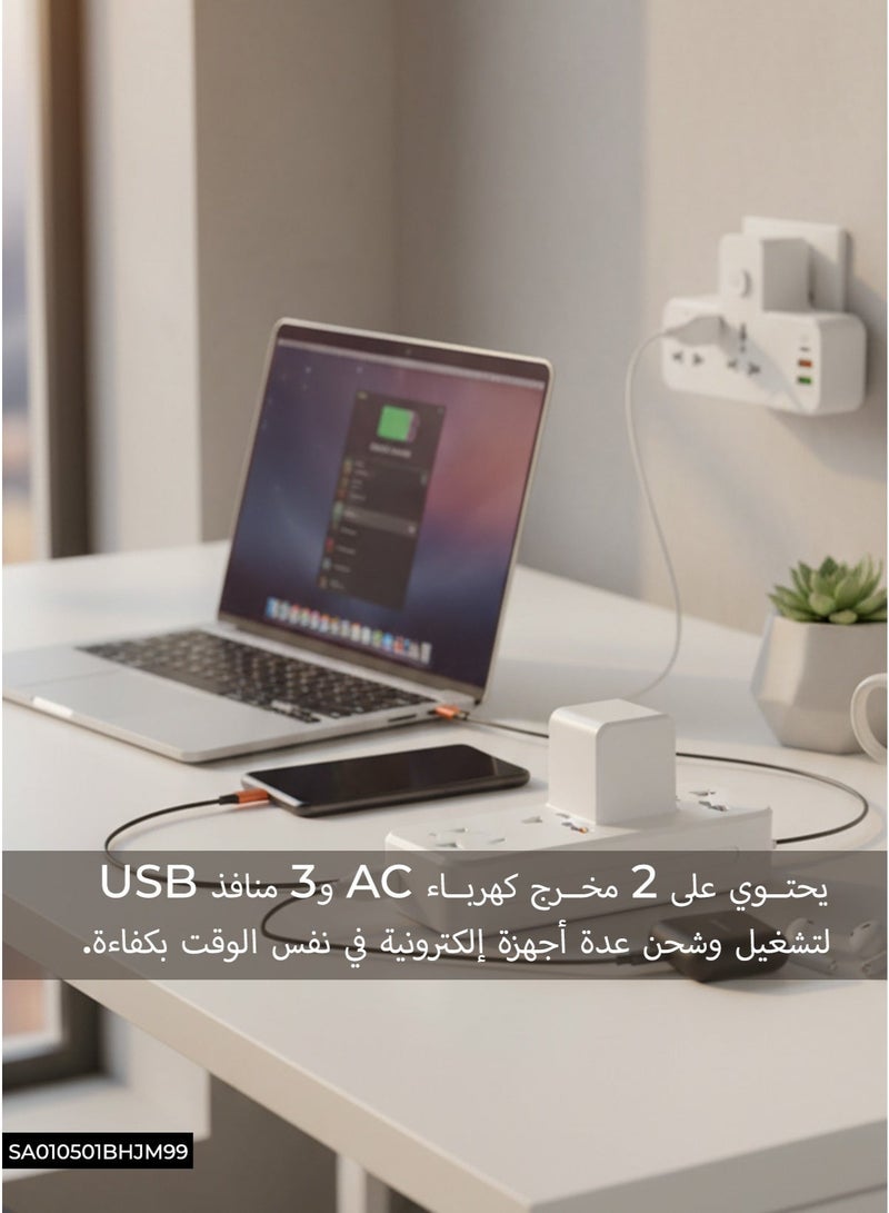 قابس وموزع تيار أوروبي ذكي 5 في 1 - وصلة جدارية بشحن سريع PD وQC3.0، حماية من التذبذب ومنفذين تيار مع 3 منافذ USB - Image 3